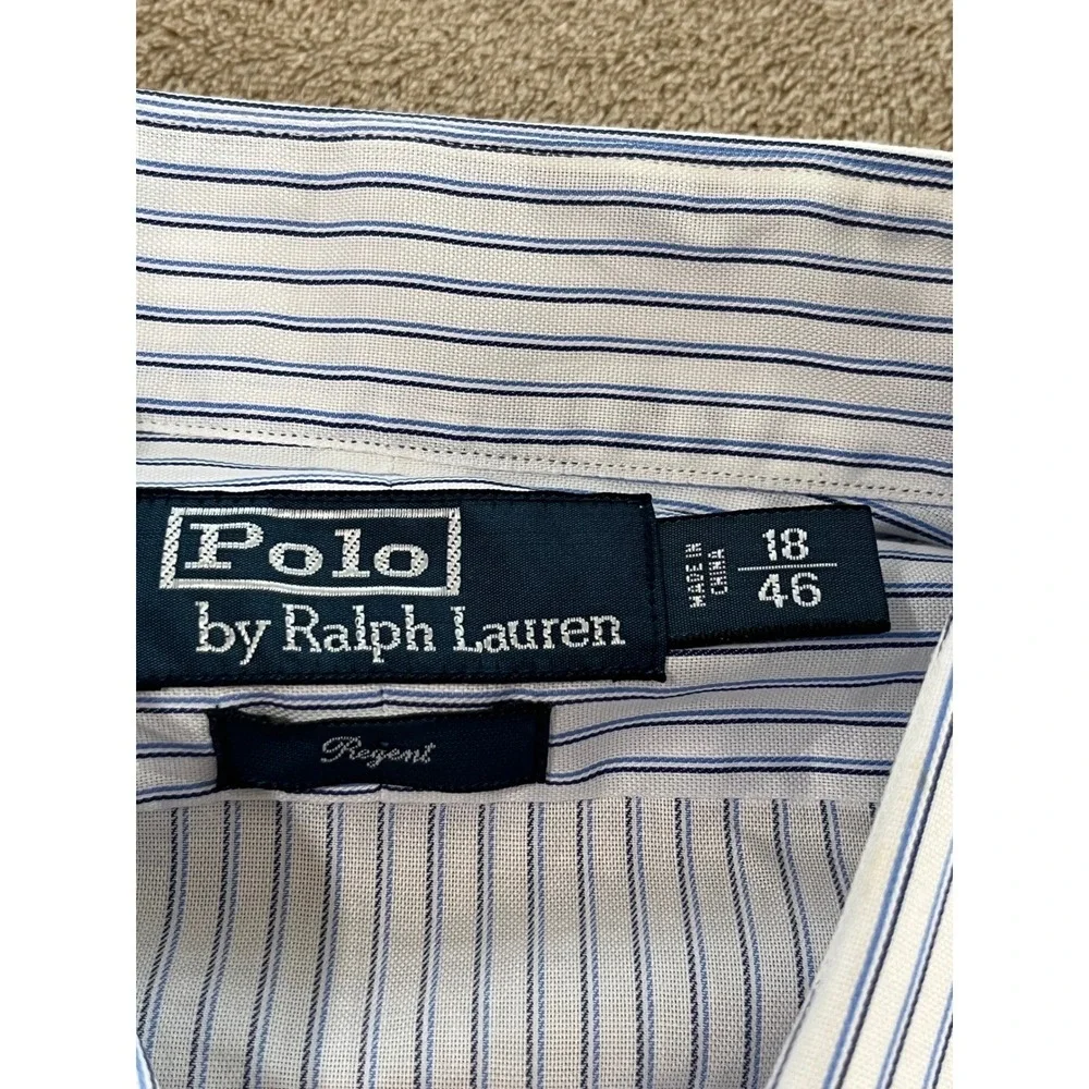 Vintage Polo by Ralph Lauren Regent Striped Dress Shirt Mens 18 Neck 46 Blue NEW